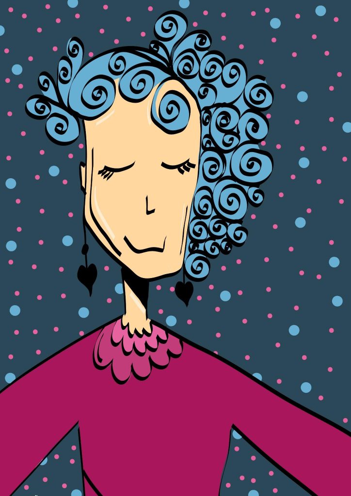 illustrated-woman-curly-hair-colorful-dots