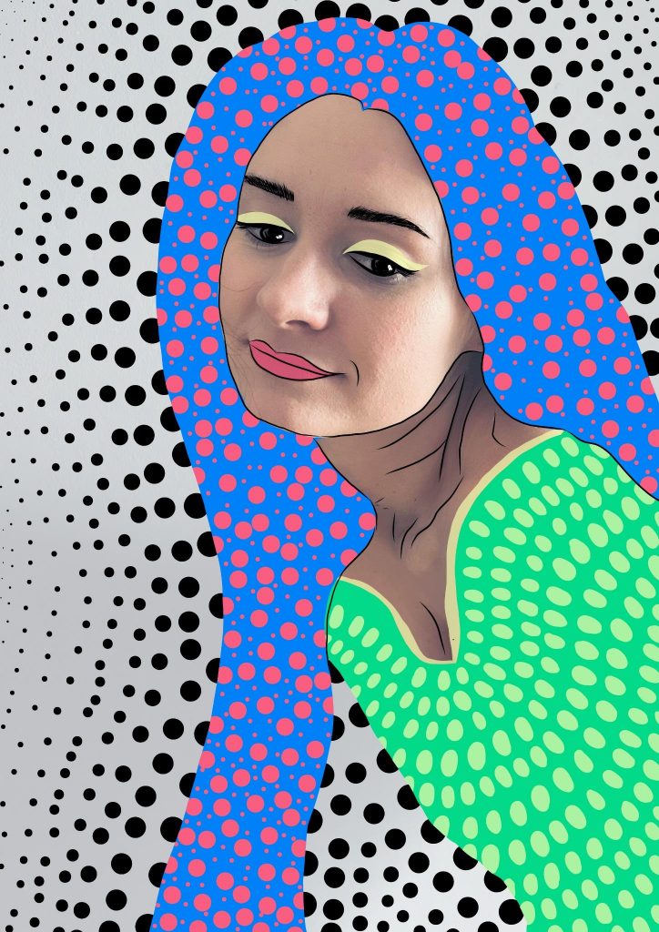 pop-art-portrait-polkdots-neon-hair-illustration