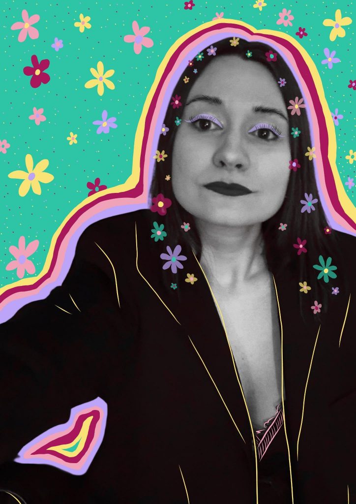 portrait-floral-pop-art-outline-colorful-background